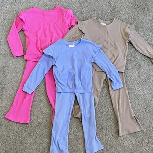 Bundle Cat & Jack Ribbed Long Sleeve Set - Blue, Pink, and Tan